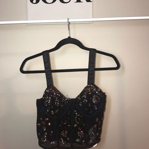 Black Sequin Crop Top